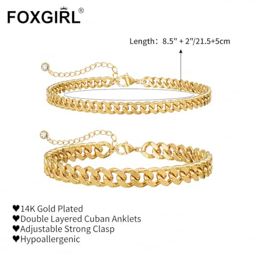 Foxgirl Gold Ankle Bracelets for Women 14K Gold Plated/Silver Anklets for Women Waterproof Minimalist Cuban Link Anklets Set Dainty Layered Ankle Bracelets Anklets for Women Gold Anklet Jewelry Gifts - style: Gold Plated