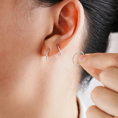 CHIC & ARTSY 925 Sterling Silver Open Hoop Earrings Small Hoop Earrings for Women Half Hoop Cartilage Piercing Adjustable Huggie Earrings - color: C:Silver 3 Pairs (6mm/8mm/10mm)