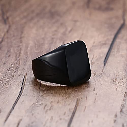 VQYSKO 14K Gold Plated Square Signet Ring | Stainless Steel Band for Men - color: Square Black
