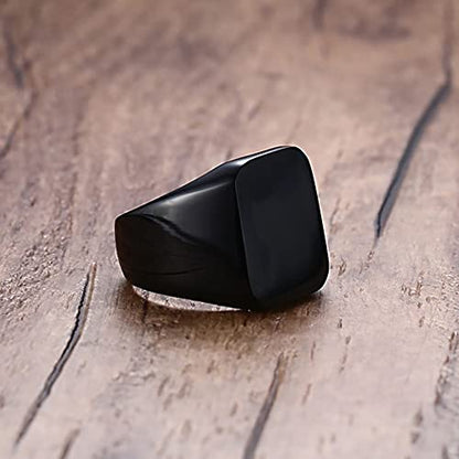 VQYSKO 14K Gold Plated Square Signet Ring | Stainless Steel Band for Men - color: Square Black