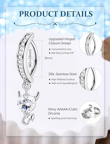 JOERICA 6 Pcs 14G Clicker Belly Button Ring for Women 316L Surgical Steel Butterfly Snake Evil Eye Heart CZ Opal Dangle Belly Button Rings Simple Reverse Navel Rings Body Belly Piercing Jewelry - color: Sliver Tone A