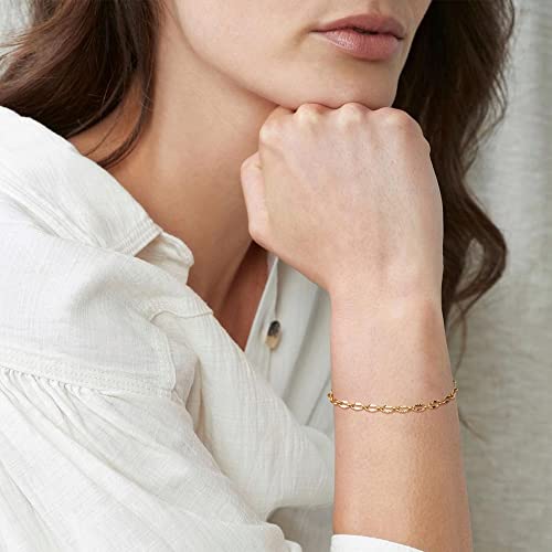 WEARON Gold Bracelet for Women 14K Gold Plated Snake Herringbone Figaro Cuban Bead Paperclip Cable Box Chain Simple Jewelry - style: Cable Chain