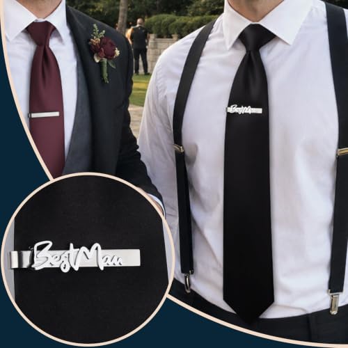 HAWSON Father of the Bride and Groom Tie Clip Best Man Skinny Stainless Steel Marriage Tie Bar Wedding Gift for Man - style: 2.2''-BESTMEN