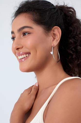 Large Gold Hoop Earrings for Women 14k Gold Plated with 925 Sterling Silver Post Big Open Hoops Earrings Trendy Cubic Zirconia Heart Hoop Earrings Jewelry Gifts for Women - color: silver 50mm