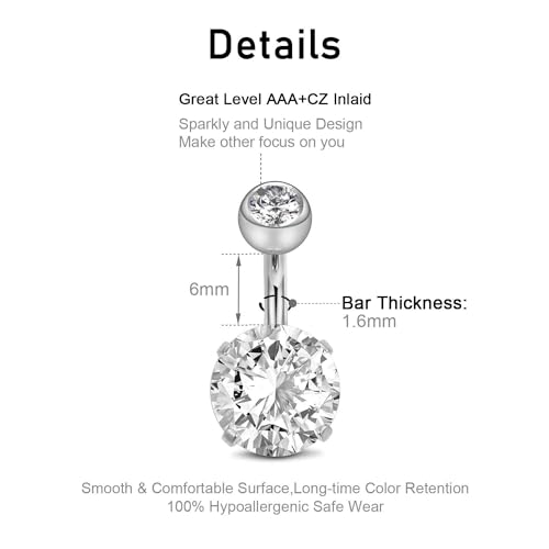 VCMART Belly Button Ring Short Bar Belly Ring Short Belly Button Rings Surgical Steel 6mm Belly Rings for Women Small Belly Button Piercing Navel Rings Piercing Jewelry - color: A4 -silver