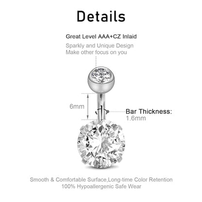 VCMART Belly Button Ring Short Bar Belly Ring Short Belly Button Rings Surgical Steel 6mm Belly Rings for Women Small Belly Button Piercing Navel Rings Piercing Jewelry - color: A4 -silver