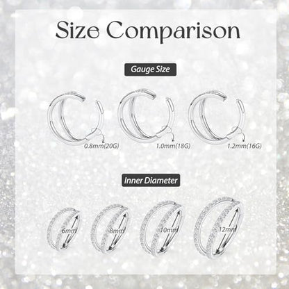 GAGABODY Conch Piercing Double Open Stack with CZ 16 Gauge Hoop Earrings 18g Septum Jewelry 20g Septum Ring Daith Earrings 316L Surgical Steel Lip Rings Helix Rook Cartilage Earrings Hoop - color: Style9:Silver+Double Hoop CZ