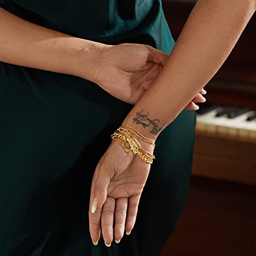 FRUMOS Dainty Layering Bracelets for Women 18 k Gold Plated Fashion Adjustable Chunky Cuban Paperclip Link Chain Bracelets Jewelry for Women Gift - color: Square buckle Cuba