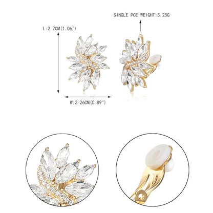 EVER FAITH Sparkly Rhinestone Clip-on Earrings for Women Bride, Fashion Marquise Crystal Cluster Wedding Bridal Stud Earring for Prom Formal Party - color: Clear Gold-Tone
