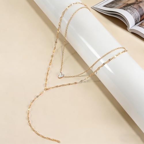 Necklace for Women, Dainty Long 14K Gold Y-Shaped Necklace Jewelry Trendy Beaded Layered Chain Drop Necklaces Jewelry Women Gifts - style: Flash Diamond-159
