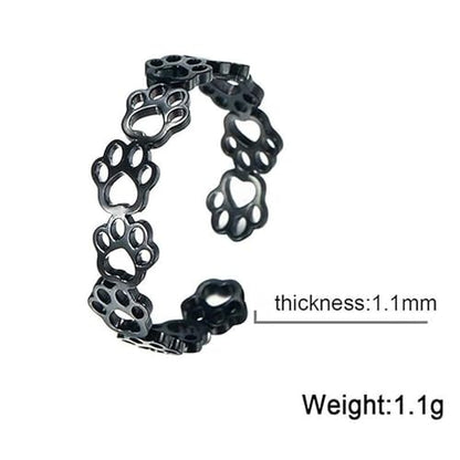 Fashionable and Cute Hollow Cat Claw Footprint Stainless Steel Open Ring Female Creative Couple Ring Animal Jewelry - color: black