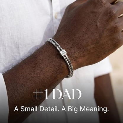 Galis Chain Bracelets For Men - Premium Stainless Steel, Silver, Gold Plated Non Tarnish - Mens Jewelry, Fathers Day Gift - color: Silver (Black Engraving), size: 7 Inches