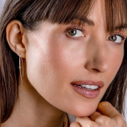 Upside Down Hoop Earrings - Hypoallergenic Lightweight Wire Needle Drop Dangle Threader Hoops for Women, Safe for Sensitive Ears - Plated in 925 Sterling Silver or 18k Gold - color: 2" inch - 925 Sterling Silver Plated