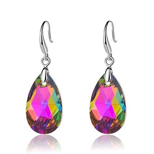 Austrian Crystal Teardrop Dangle Hook Earrings for Women 14K Gold Plated Hypoallergenic Jewelry - color: Vitrail Medium