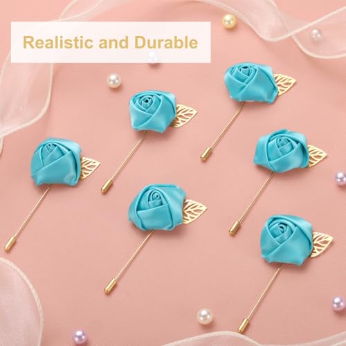 uxcell 24pcs Blue Rose Boutonnieres Flower Pins for Wedding | Buttonholes Pocket Boutonnieres for Wedding Ceremony Anniversary Prom Formal Dinner Party - color: Blue