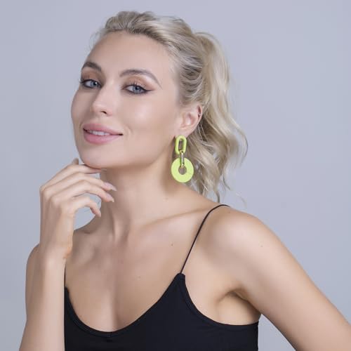 RUOFFETA Acrylic Rectangle Earrings, Fashion Acrylic Square/Oval/Hoop Statement Drop Earrings for Women - color: Green Round