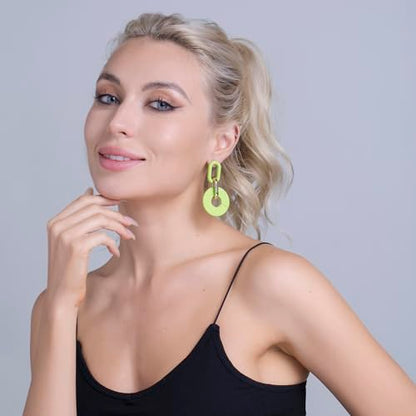 RUOFFETA Acrylic Rectangle Earrings, Fashion Acrylic Square/Oval/Hoop Statement Drop Earrings for Women - color: Green Round
