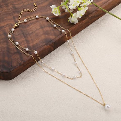 Dainty Pearl Necklace for Women Gold Plated Bridal Wedding Jewelry Trendy Cute Lariat Pearl Pendant Drop Charm Choker Stackable Necklace Gift for Women Mom Sister Daughter - color: J.2pcs