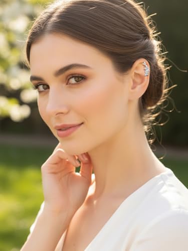 Moissanite 20mm Butterlfy/Flower/Leaf/Bezel Crawler Stud Earrings for Women, 925 Sterling Silver with Gold Plated, Hypoallergenic Cartilage Earrings, Valentines Birthday Anniversary Wedding Gift - color: Butterfly - White Gold