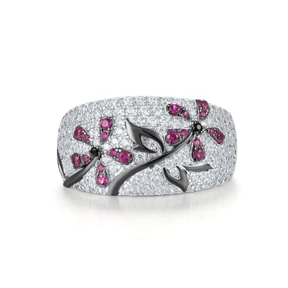 Santuzza 925 Sterling Silver Cherry Ring Cubic Zirconia Tree Branches Ring for Women - color: Orchid