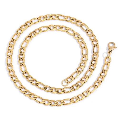 Stainless Steel Figaro Link Chain Necklace For Men Women, 3mm 4mm 5mm 7mm Width, 18k Gold Plated 18 20 22 24 Inch Figaro Chain, No Tarnish Durable Waterproof Jewelry - color: 7MM Gold, size: 20inches