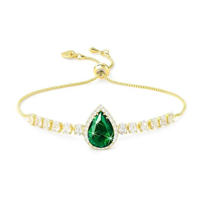 Linawe Crystal Imitation Diamond Rhinestone Charm Bracelets for Women, Gold/Silver/Rose Gold Adjustable Chain Bracelet, Teardrop Birthstone Cubic Zirconia Prom Costume Wedding Jewelry - color: Gold,May