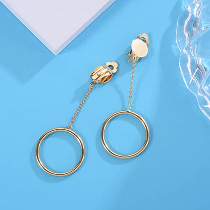 1 inch Hoop Dangle Style Clip On Earrings for No Pierced Ears - color: gold