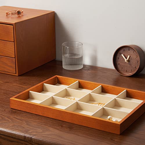 Oirlv Solid Wood Jewelry Tray,Jewelry Drawer Organizer,12 Grid(Cream) | Stackable Design,for Jewelry Necklaces Bracelets and Watches,Organizing and Presentinge Legantly on Dressers&in Dresser - color: Creamy-white 12 grid tray