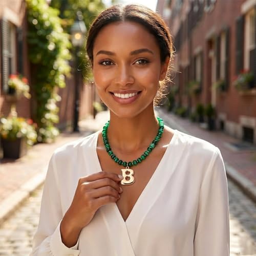 Initial Beaded Necklaces for Women,14K Gold Plated Bubble Letter Pendant Jewelry Gifts - color: acrylic neccklace-b