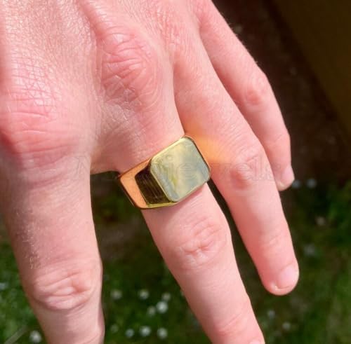 Gold Plated Signet Ring for Men & Women, Solid 925 Sterling Silver Square Face Band, Handmade Minimal Unisex Pinky Ring, Modern Gift