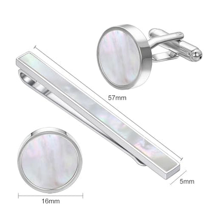 Shell Tie Clip Cufflinks Set for Men Business Gold Silver Tie Bar Cuffs Wedding Party Suit Jewelry Gift - style: Silver