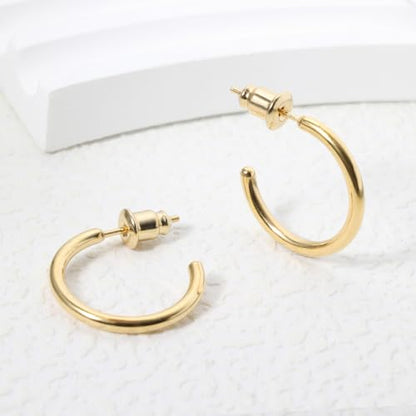 Minimalist Hoops for Women - 14K Gold Open Huggie Hoop Earrings, Hypoallergenic Tiny Hoops in Gold and Silver (Set of 1-5 Pairs) - color: 14K Gold - 15mm (1 Pairs)