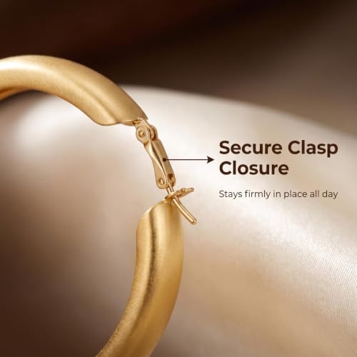 Hoop Earrings for Women, Hypoallergenic Stainless Steel Lightweight Thin Large Big Hoops Earrings Set for Women, Non Tarnish for Jewelry Gift 40MM - color: Gold Matte Chunky Hoop Earrings