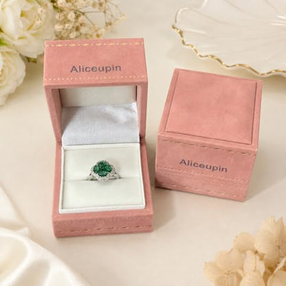 Green/Blue Zircon 4-Leaf Clover Jewelry Set – Necklace, Ring, Earrings – Women's Wedding & Evening Gift for Wife, Girlfriend, Mother – Comes with Gift Box - color: Green Ring