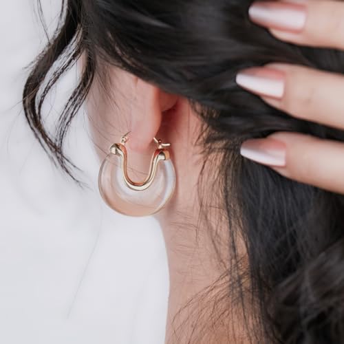 Chunky Gold Resin Hoop Earrings Leverback Statement Huggie Hoops Dangle Drop Dressy Earring Prom Festival Vacation Jewelry for Women - color: Clear, size: Drop
