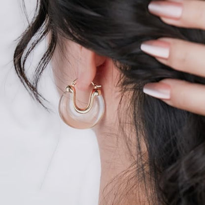 Chunky Gold Resin Hoop Earrings Leverback Statement Huggie Hoops Dangle Drop Dressy Earring Prom Festival Vacation Jewelry for Women - color: Clear, size: Drop