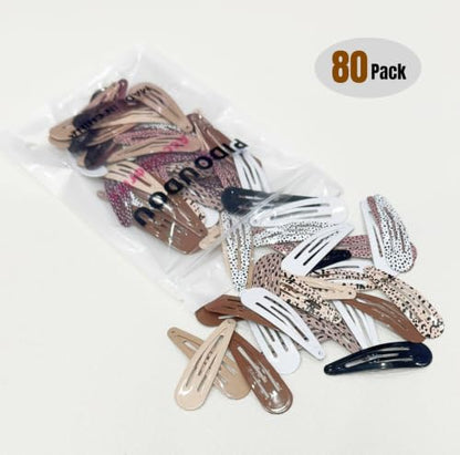 80 Pack 2-Inch Metal Snap Hair Clips, Leopard Print Hair Barrettes for Women and Girls - color: Solid and Print