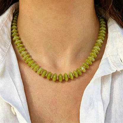 Resin Chunky Beaded Necklace for Women,Vacation Jewelry | Acrylic Beads,Boho Summer Beach Handmade Jewelry,Trendy Bold Statement Beaded Necklace,Birthday Gift for Women - color: Olive Green