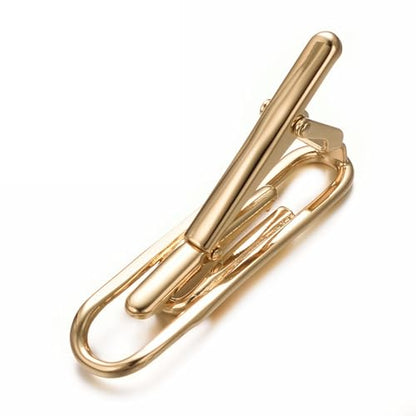 Yoursfs Personalized Stationery Series Tie Clips For Men Novelty Ruler/Pen Tie Clips Unique 18K Gold Plated/Silver Stainless Steel Tie Clip Jewelry For Father Husband Suitable For Daily - style: Gold paperclip tie clip
