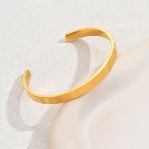 Gold Bracelets for Women, 18K Gold Plated Cubic Zirconia Bangle Bracelets Stainless Steel Eternity Crystal Oval Bracelet Cuff Bracelets for Women Jewelry - color: Plain Cuff-Gold