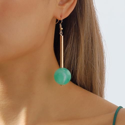 Acrylic Geometric Earrings Round Square Resin Earrings Lightweight Drop Earrings Resin Acetate Drop Dangle Hoop Earrings Long Tassel Fashion Jewelry Hollow Marble Design for Women - color: Cyan