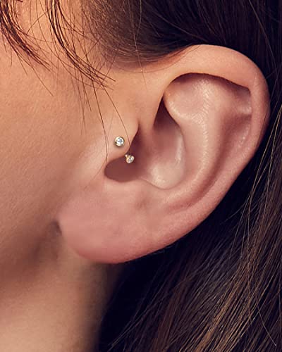 Solid Gold Rook Earrings Yellow Gold Eyebrow Rings 16g Real Gold Rook Piercing Jewelry 8mm 10K Curved Eyebrow Piercing 10Kt Gold Rook Barbell - style: 6mm