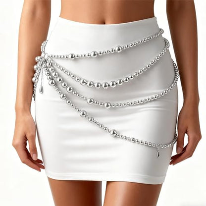 Bikini Multi-Layer Waist Belly Chain Pearl Belly Chain Layered Waist Body Chains Bikini Belly Jewelry Fashion Beach Rave Party Club Body Accessories Jewelry for Women - color: silver