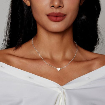 Zeffy Dainty Gold Heart Necklace for Women Trendy 14K Gold/Silver Plate Cute Heart Pendant Choker Necklaces Gold Love Heart Chain Necklace for Women Dainty Gold Jewelry Gifts for Women - style: Tiny Heart Necklace-Silver