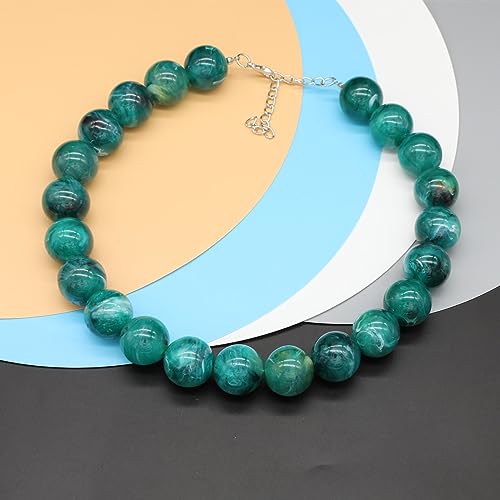 JNF Chunky Beaded Necklaces Women Large Big Ball Bead Choker Necklace Bold Statement Beads jewelry Gift - color: gemstone neckalce Emerald