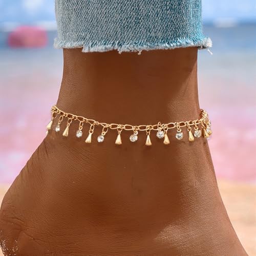 Ankle Bracelets for Women Charm Tissue Foot Chain Beach Jewelry | 14K Gold Plated Anklets for Women, Beach Jewelry for Women Beach Vacation Essentials Accessories Gifts