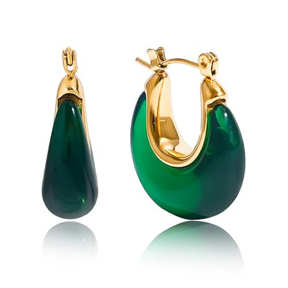 Chunky Hoop Earrings for Women, Lightweight Statement Daily Wear Gifts - color: Green