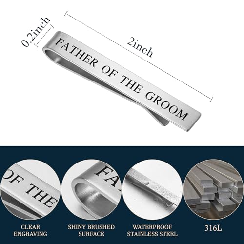 HAWSON Father of the Bride and Groom Tie Clip Best Man Skinny Stainless Steel Marriage Tie Bar Wedding Gift for Man - style: 2''-Father Of The Groom