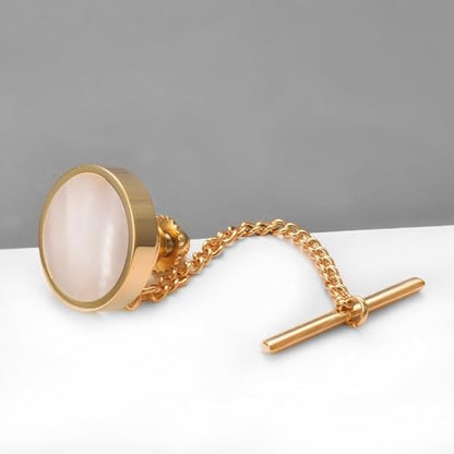 Mother of Pearl Tie Tack for Men Gold Black Silver Simple White Shell Tie Pin Clip Party Suit Jewelry Gift - color: Gold