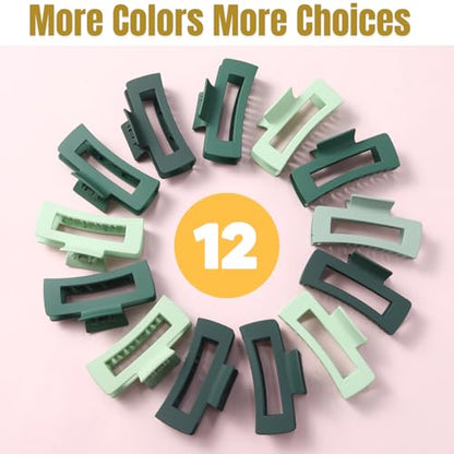 12 Pcs Green Large Square Hair Claw Clips for Women, 4.3-Inch Matte Rectangle Claw, Strong Hold Non-slip Hair Clips for Thick & Thin Hair - color: Green